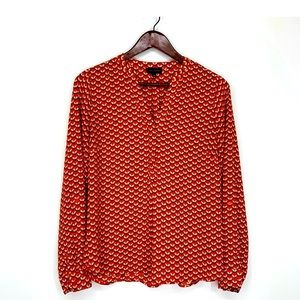 The Limited Orange All Over Fox Print Blouse Roll Tab Size Large.
